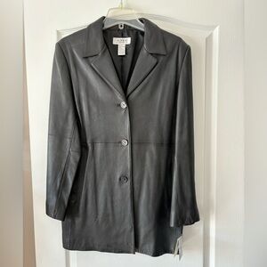 Black leather jacket 3/4 length.  Size L